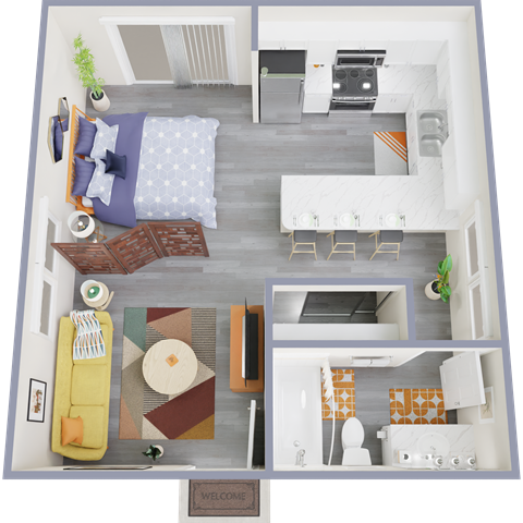 Floor plan for studio, 1 bath, 520 sqft